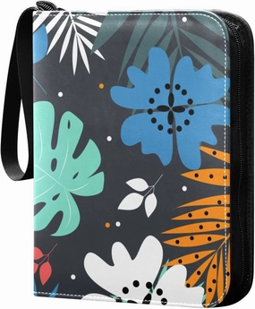 Colorful-tropical-leaves-dark 400 pockets Game Card Binder with Removable Sleeves Trading Card PU Waterproof Sturdy Protectors Holder Collectible Album for Sports Card Collection Storage
