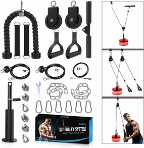Concho Weight Pulley System, Upgraded Cable Pulley System Gym with Adjustable Weight Cable&Detachable Handles, Workout Pulley System for LAT Pulldown Triceps Biceps Curl Chest Home Gym Attachments