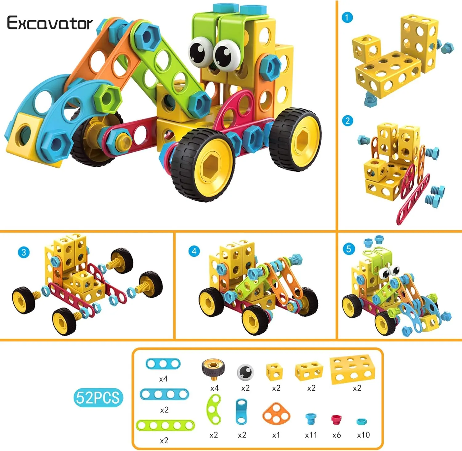 Contixo ST3 Kids Toys - 223 PCs 3D Building Blocks STEM Construction Playboards Creativity, Imagination, Recreational, Educational for Children Toddler, 3  Year Old Boys and Girls