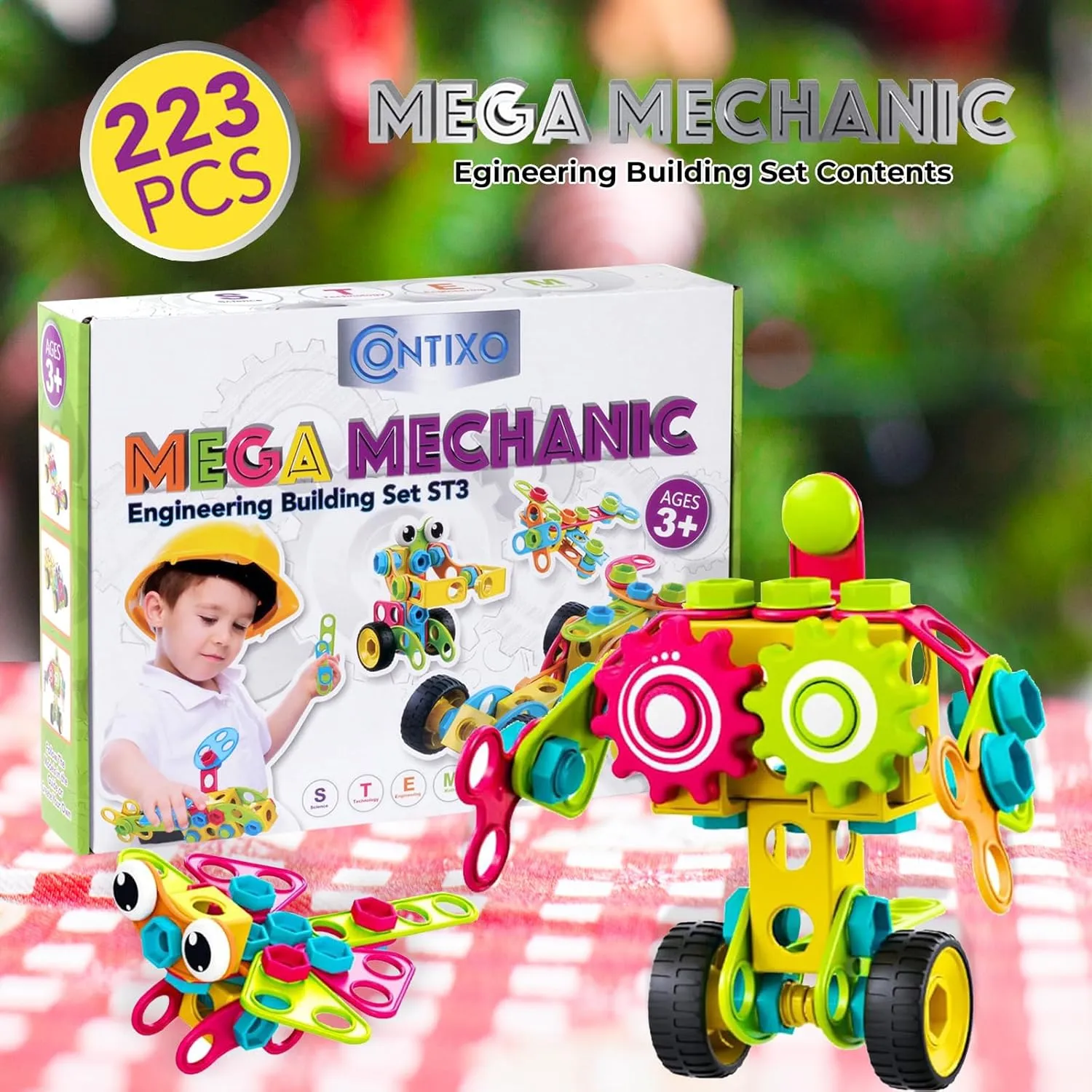 Contixo ST3 Kids Toys - 223 PCs 3D Building Blocks STEM Construction Playboards Creativity, Imagination, Recreational, Educational for Children Toddler, 3  Year Old Boys and Girls