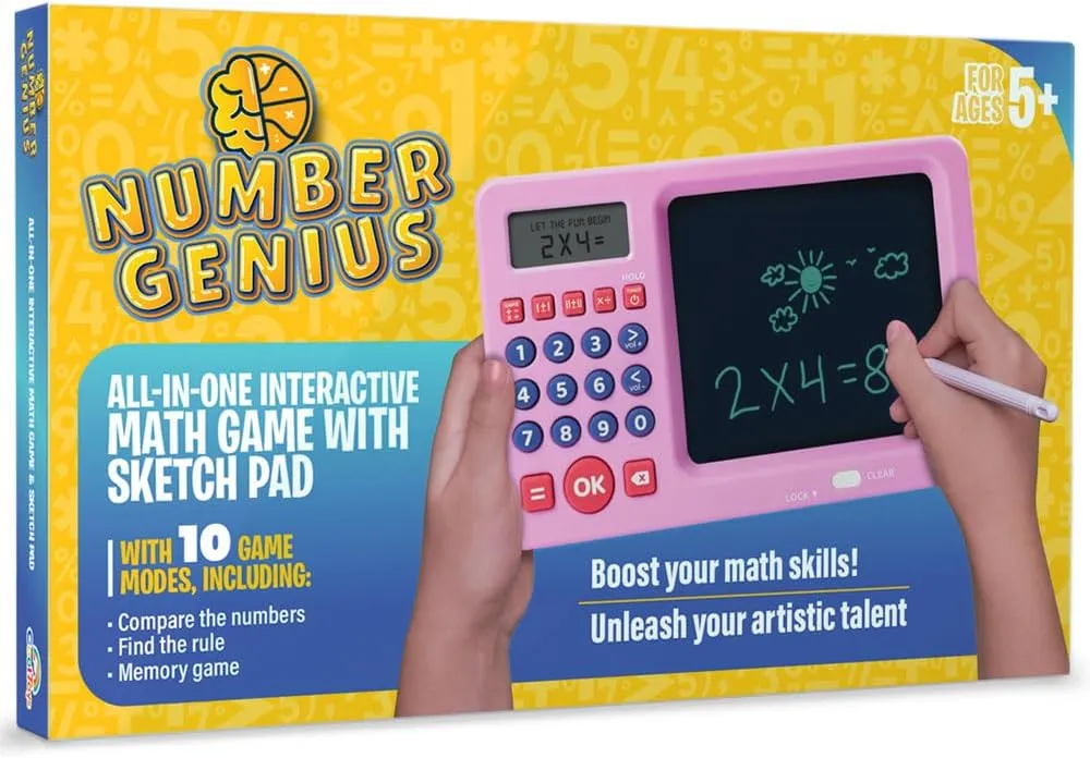 CoolToys Number Genius - Interactive Electronic Math Game with Sketch Pad - Educational Math Learning Games for Kids: Addition, Subtraction, Multiplication, Division, Number Comparison & Logic - Pink