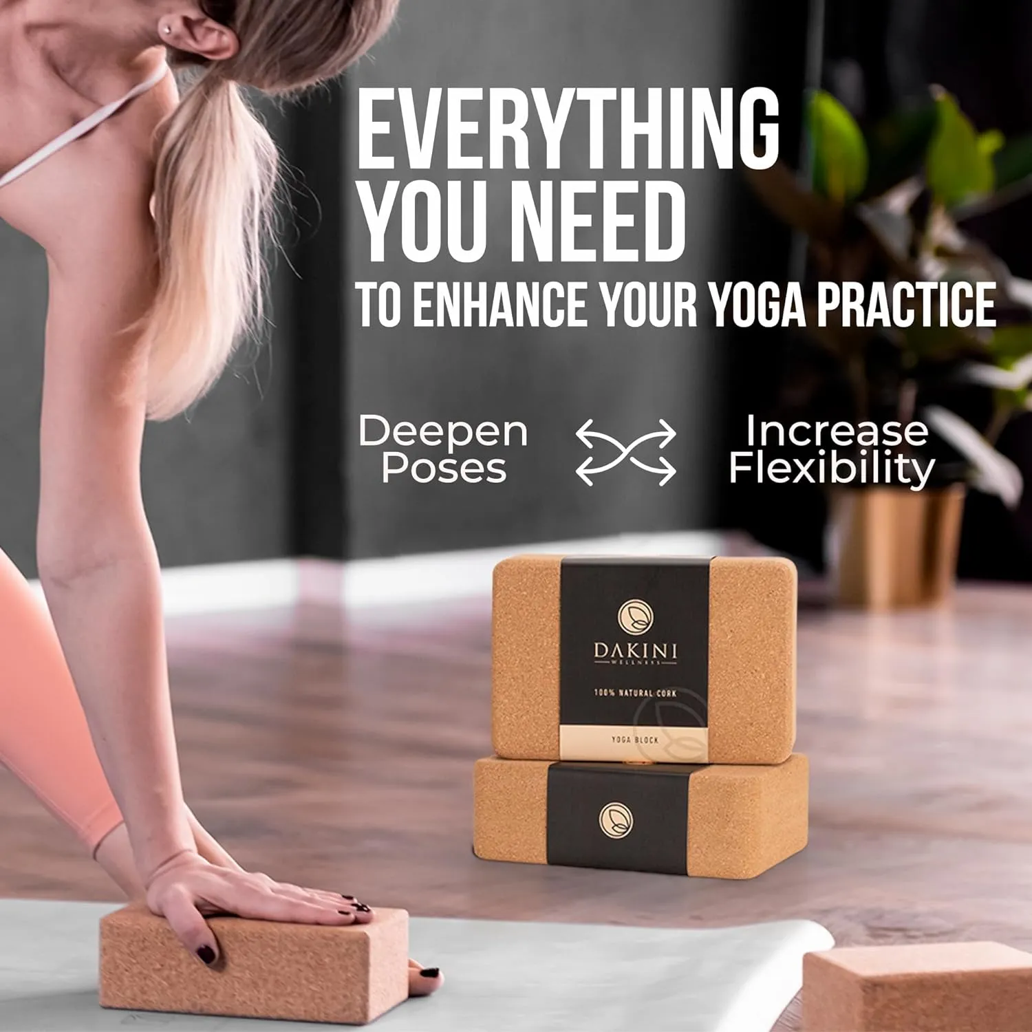 Cork Yoga Blocks 2 Pack with Strap- 9x6x3 Inch Natural Yoga Block Set of 2- Pilates Props and Accessories - High Density Cork Bricks For Exercise