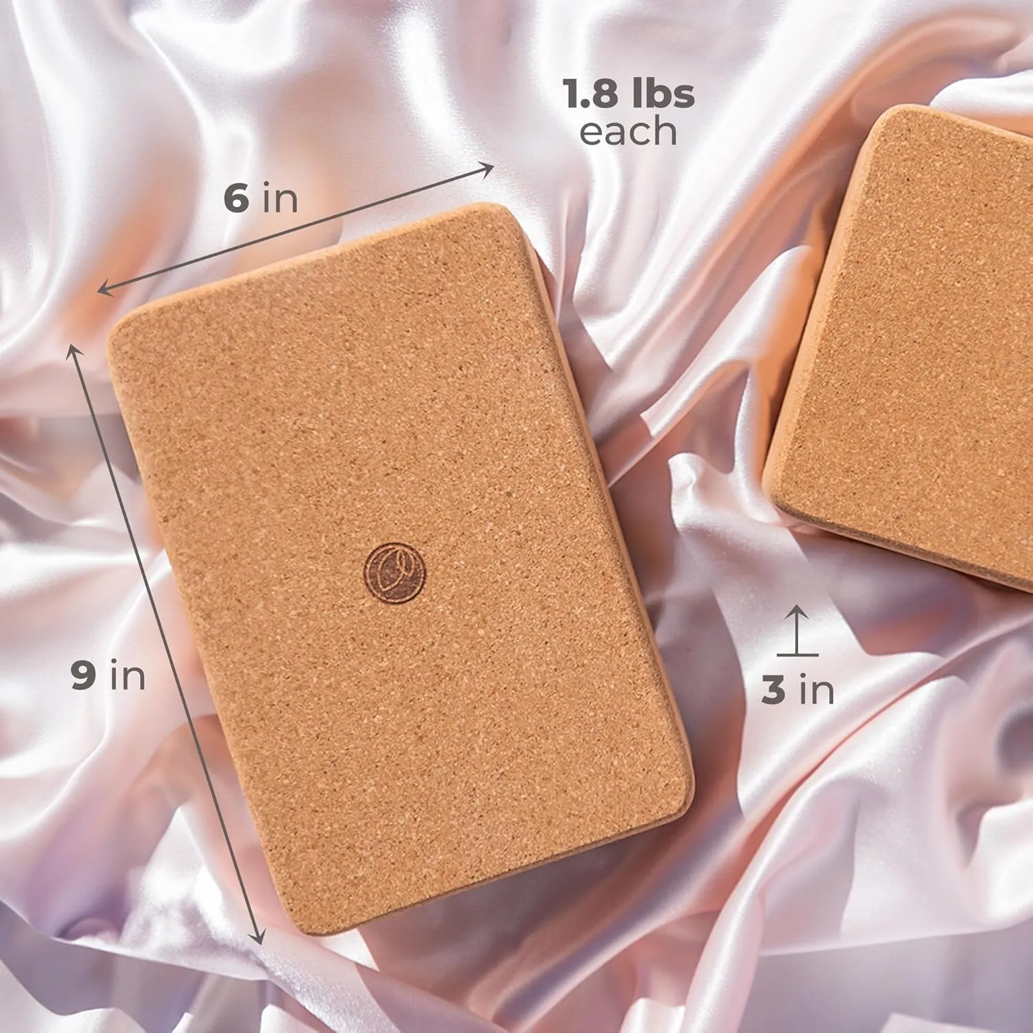 Cork Yoga Blocks 2 Pack with Strap- 9x6x3 Inch Natural Yoga Block Set of 2- Pilates Props and Accessories - High Density Cork Bricks For Exercise