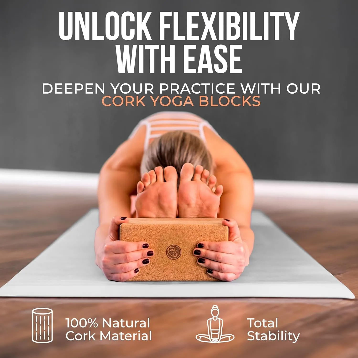 Cork Yoga Blocks 2 Pack with Strap- 9x6x3 Inch Natural Yoga Block Set of 2- Pilates Props and Accessories - High Density Cork Bricks For Exercise