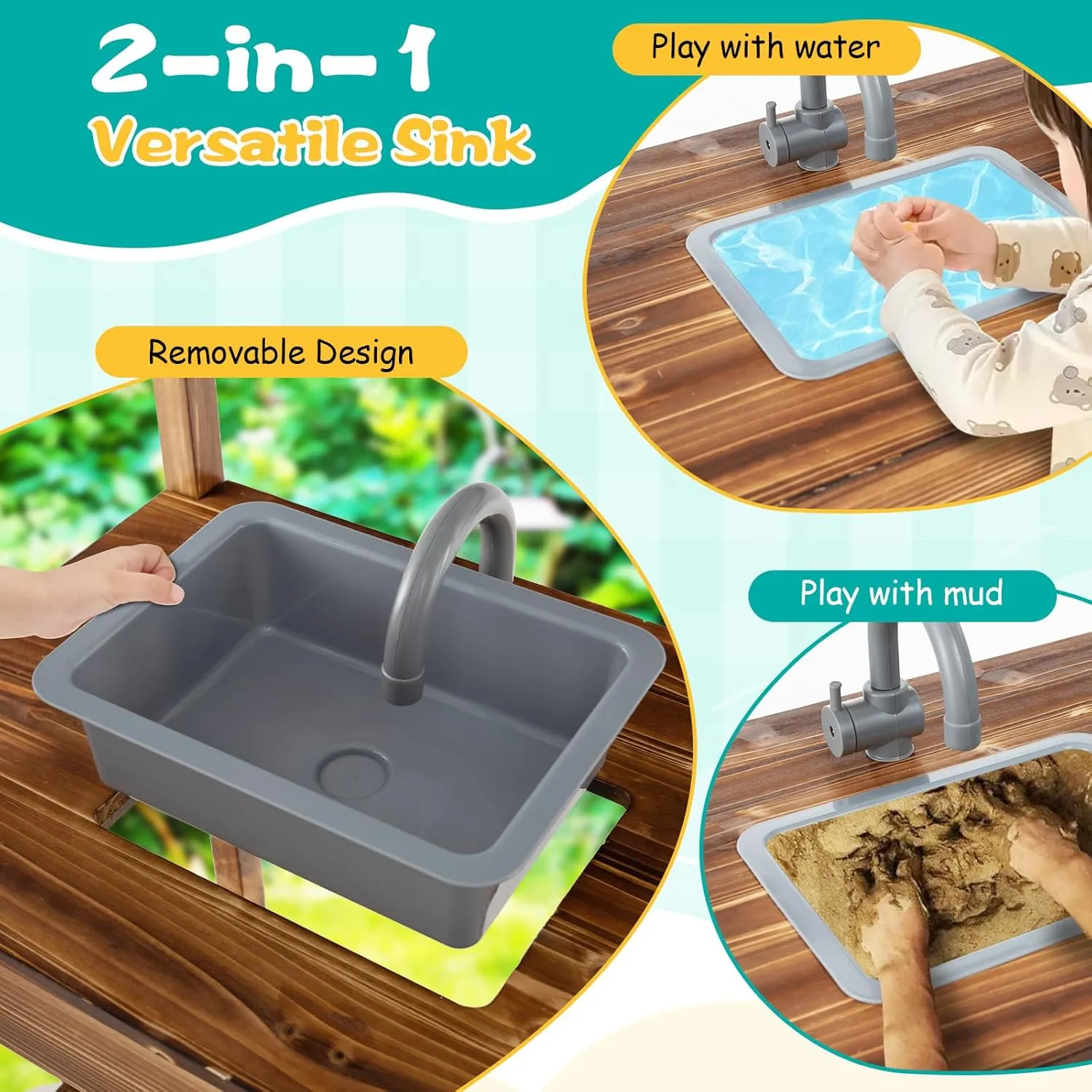 Costzon Mud Kitchen, Outdoor Play Kitchen with Canopy, Chalkboard, Stoves, Removable Sink, Cooking Accessories and Storage, Wooden Kids Kitchen Playset, Mud Kitchen for Kids Outdoor