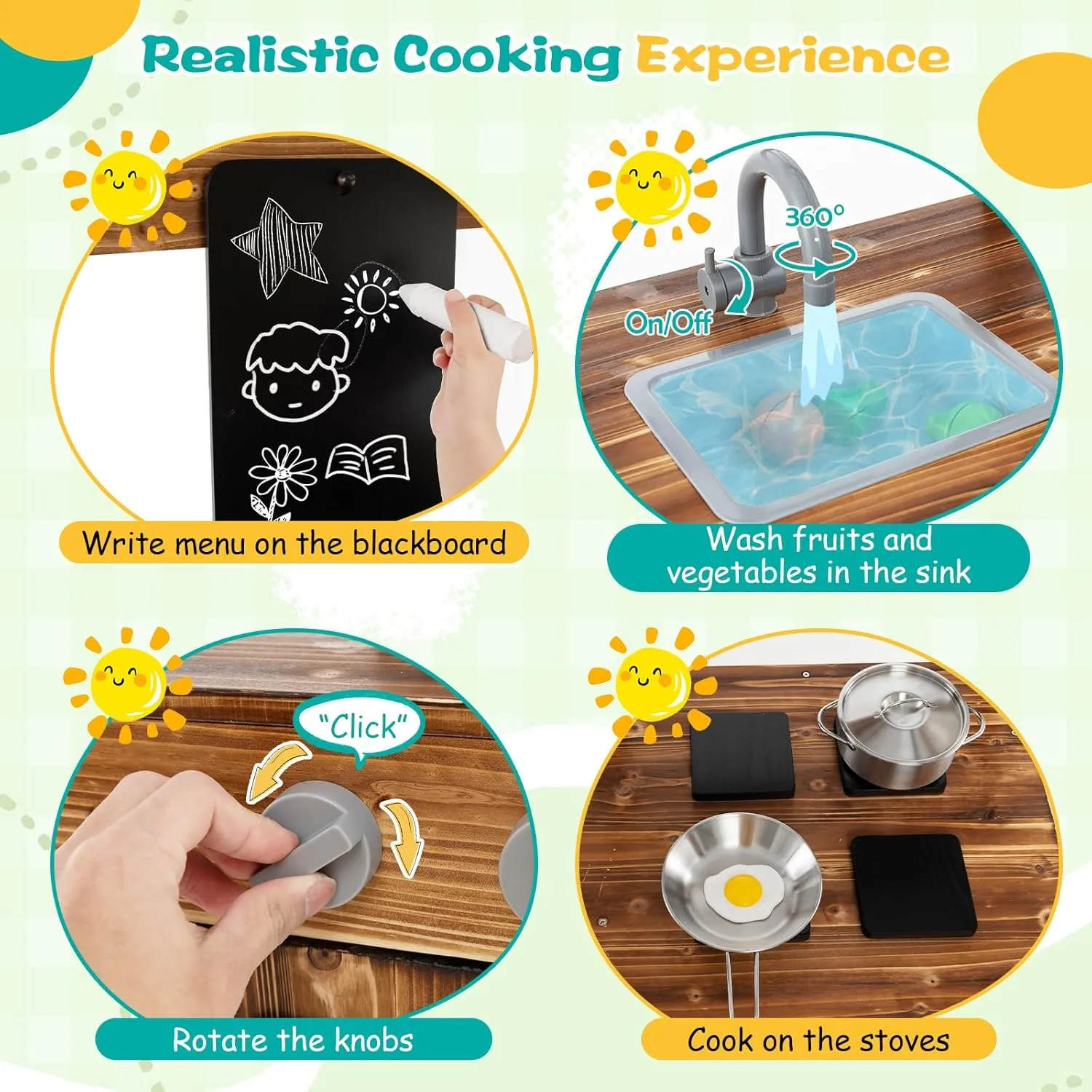 Costzon Mud Kitchen, Outdoor Play Kitchen with Canopy, Chalkboard, Stoves, Removable Sink, Cooking Accessories and Storage, Wooden Kids Kitchen Playset, Mud Kitchen for Kids Outdoor