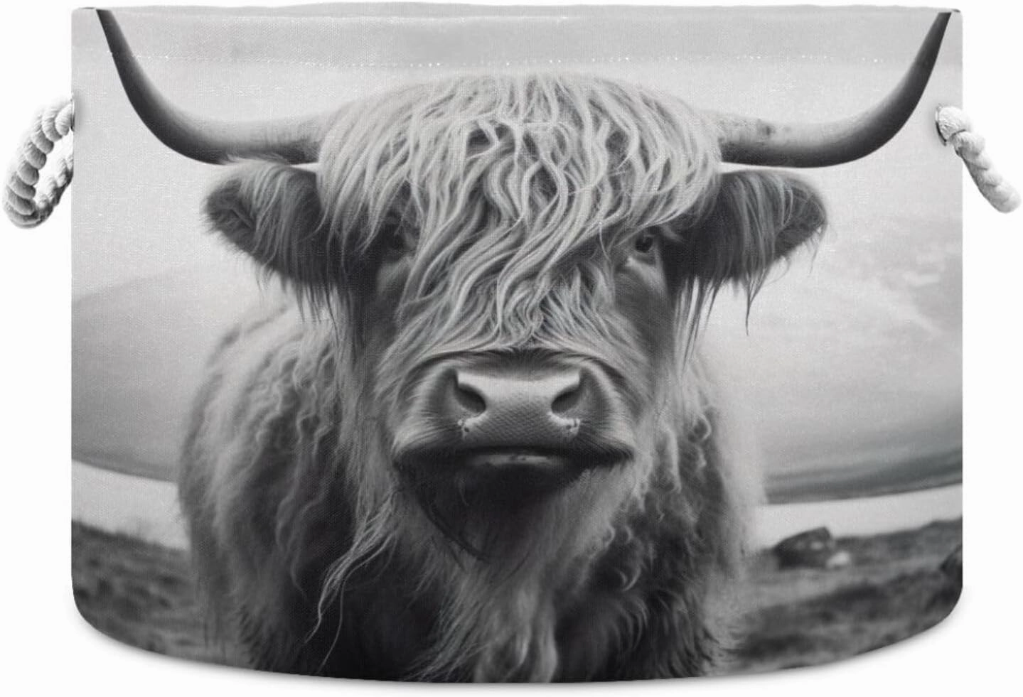 Cotton Rope Basket Highland Cow Baby Laundry Basket for Blankets Toys Storage Basket