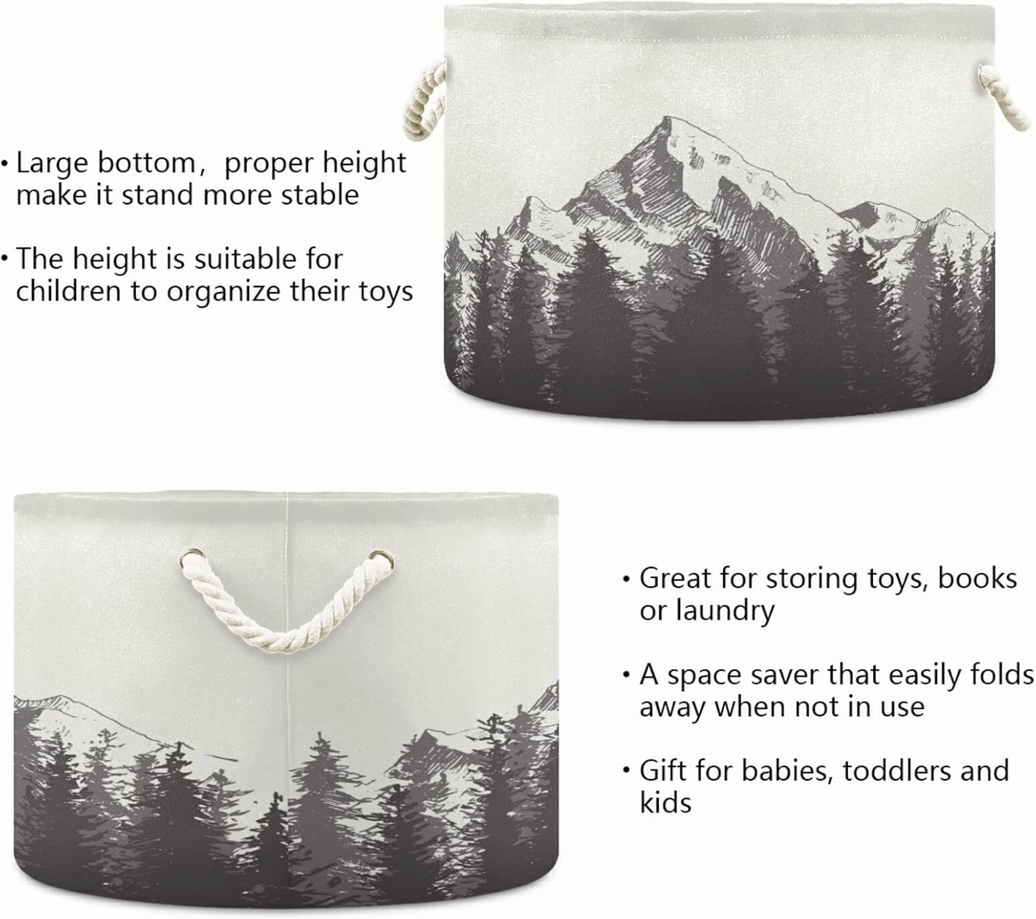 Cotton Rope Basket Mountain Forest Baby Laundry Basket for Blankets Toys Storage Basket