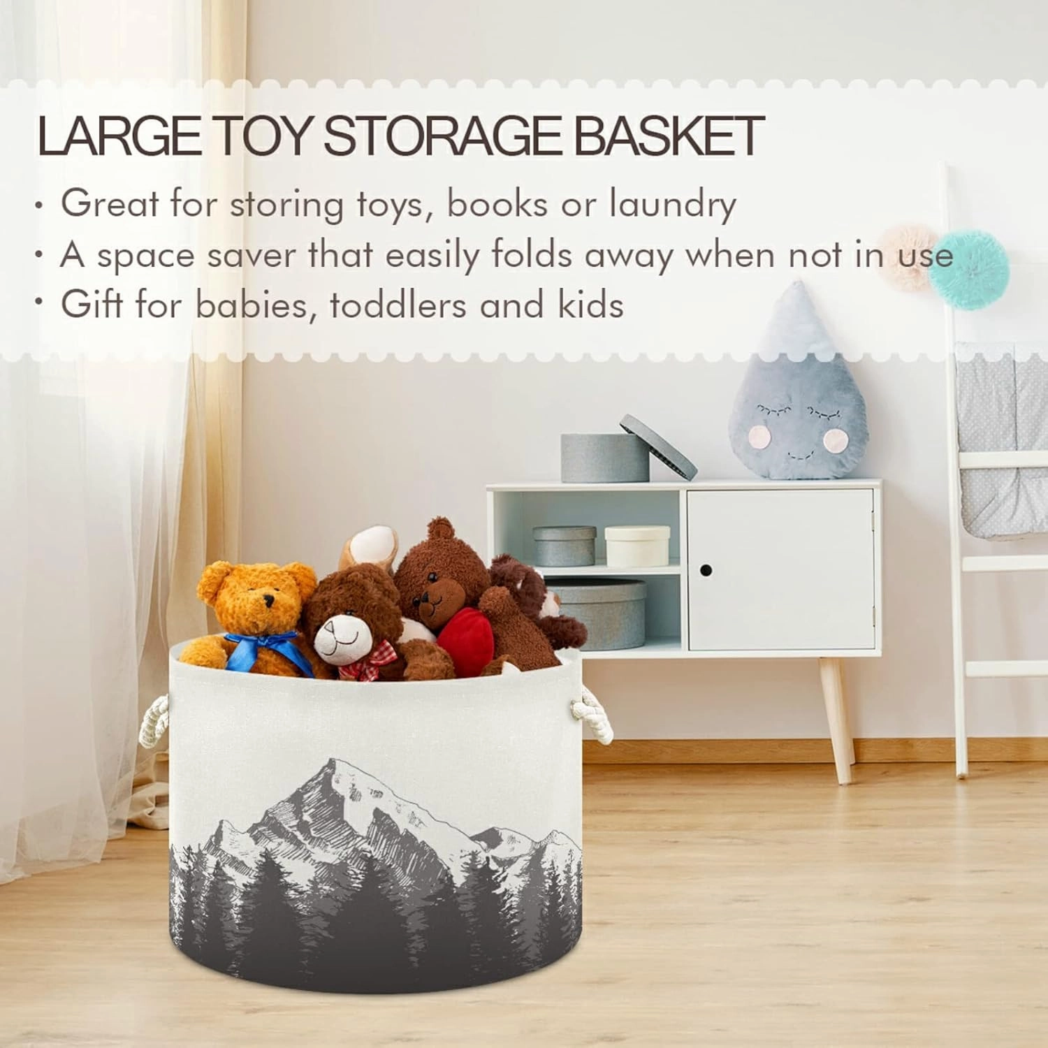 Cotton Rope Basket Mountain Forest Baby Laundry Basket for Blankets Toys Storage Basket