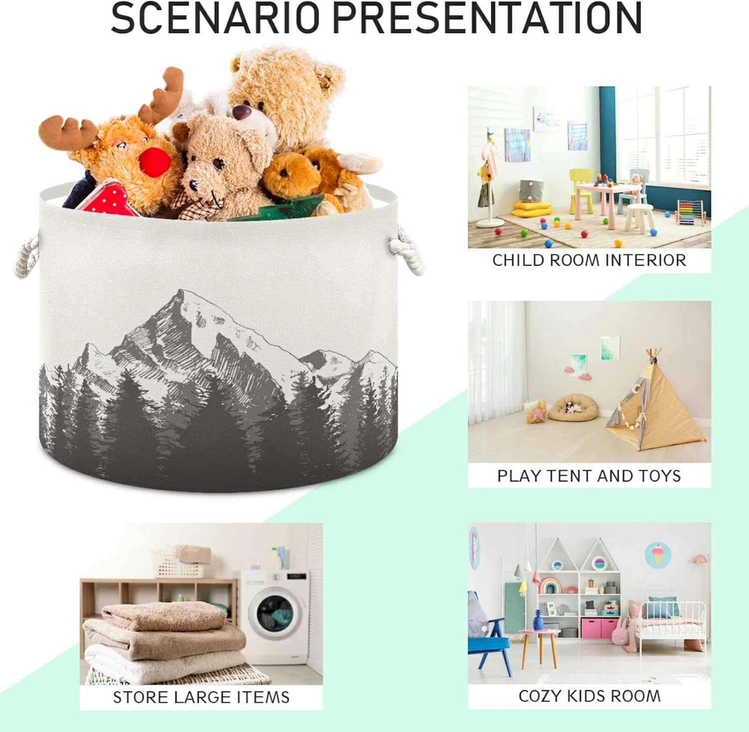 Cotton Rope Basket Mountain Forest Baby Laundry Basket for Blankets Toys Storage Basket