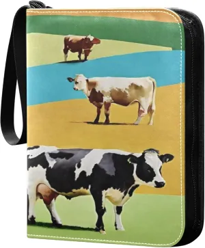 Cow Card Binder 4 Pocket Collectible Trading Card Albums with 50 Sleeves Double Side PU Waterproof 3 Ring for Sports & Game Cards