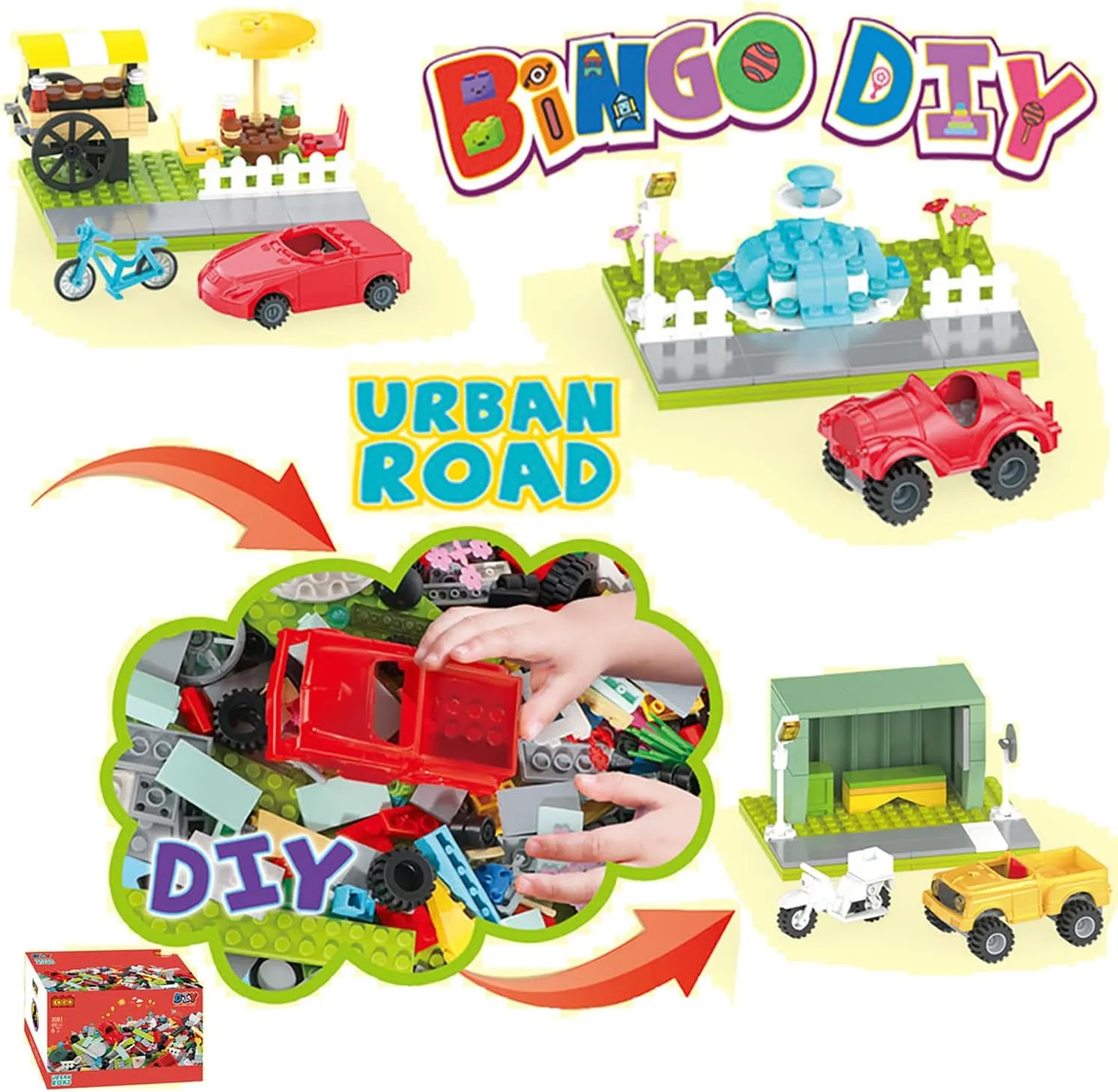 Creative City Building Blocks Set​ 600Pcs, City-Classic-Bricks, with 3 Creator-Theme, 5 Detailed mini-dolls300Pcs Random Bricks-Pieces