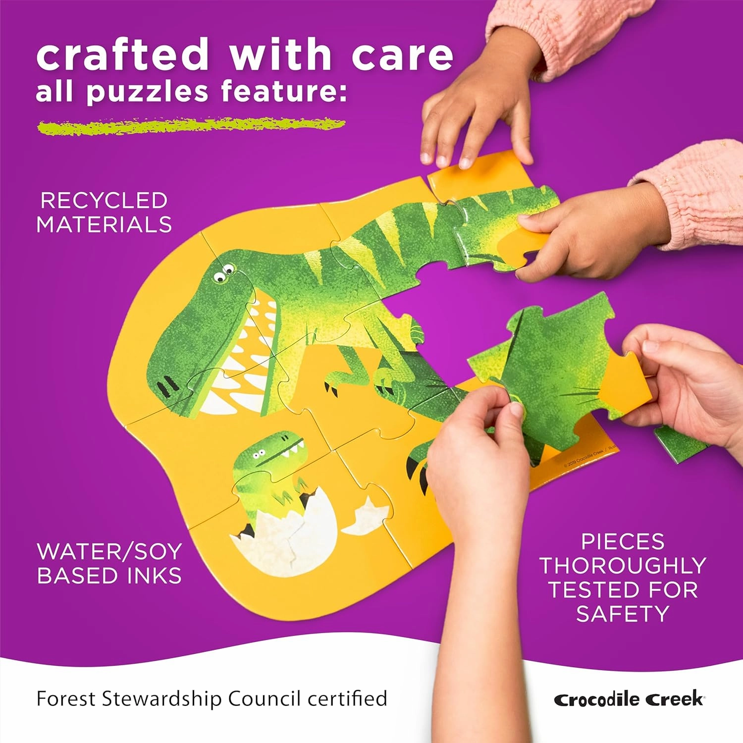 Crocodile Creek Wood Puzzle and Playset, 16 Chunky Wooden Pieces Stand-Up with Play Scene on The Back, for Ages 2 , Zoo Animals