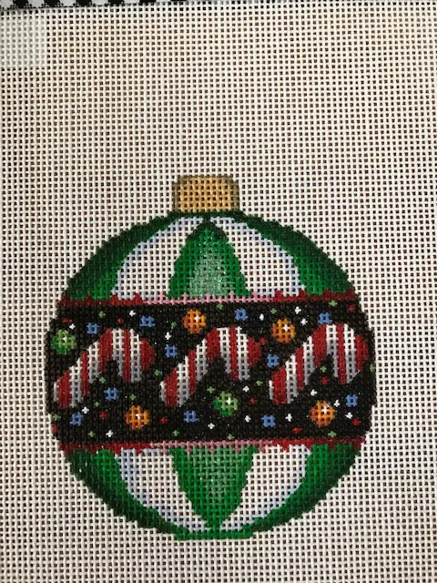 CT-1805 Green and white ball with candy canes,  3.25 Ball Ornament