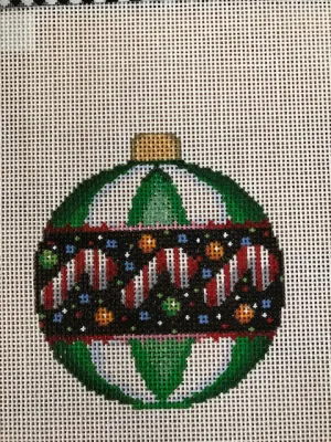 CT-1805 Green and white ball with candy canes,  3.25 Ball Ornament