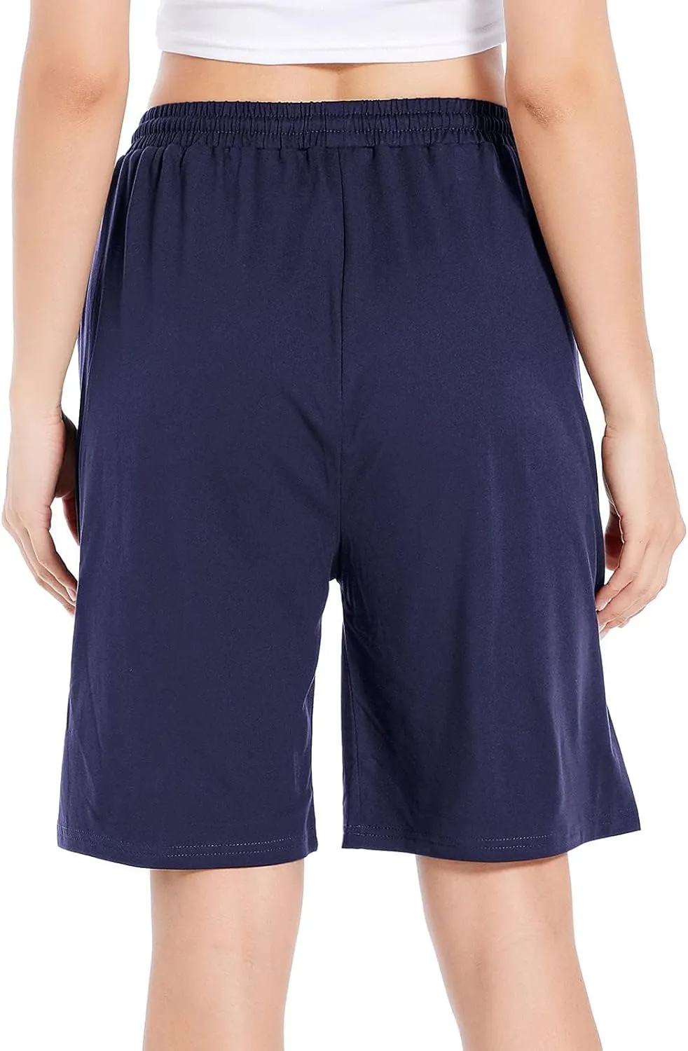 CULAYII Women's High Waisted Basketball Shorts Long Bermuda Gym Yoga Shorts with Pockets Athletic Knee Length Running Shorts