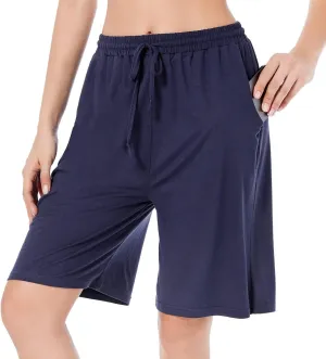 CULAYII Women's High Waisted Basketball Shorts Long Bermuda Gym Yoga Shorts with Pockets Athletic Knee Length Running Shorts