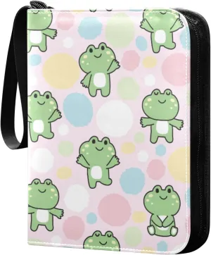 Cute Frog Card Binder 4 Pocket Zipper PU Trading Card Album Fits 400 Game Cards 50 Removable Sleeves Card Folder Collection for Baseball MTG TCG Sports Cards