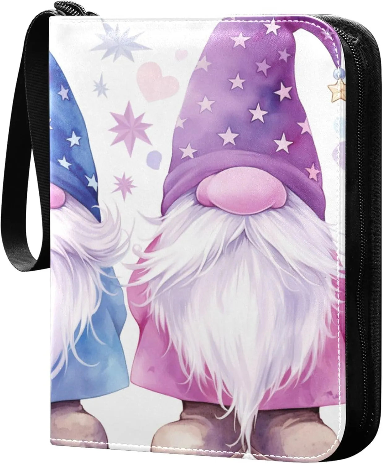 Cute Gnomes Card Binder 4 Pocket Collectible Trading Card Albums with 50 Sleeves Double Side PU Waterproof 3 Ring for Sports & Game Cards