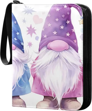 Cute Gnomes Card Binder 4 Pocket Collectible Trading Card Albums with 50 Sleeves Double Side PU Waterproof 3 Ring for Sports & Game Cards