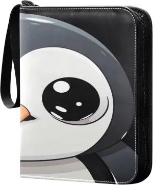 Cute Penguin Card Binder 4 Pocket Collectible Trading Card Albums with 50 Sleeves Double Side PU Waterproof 3 Ring for Sports & Game Cards