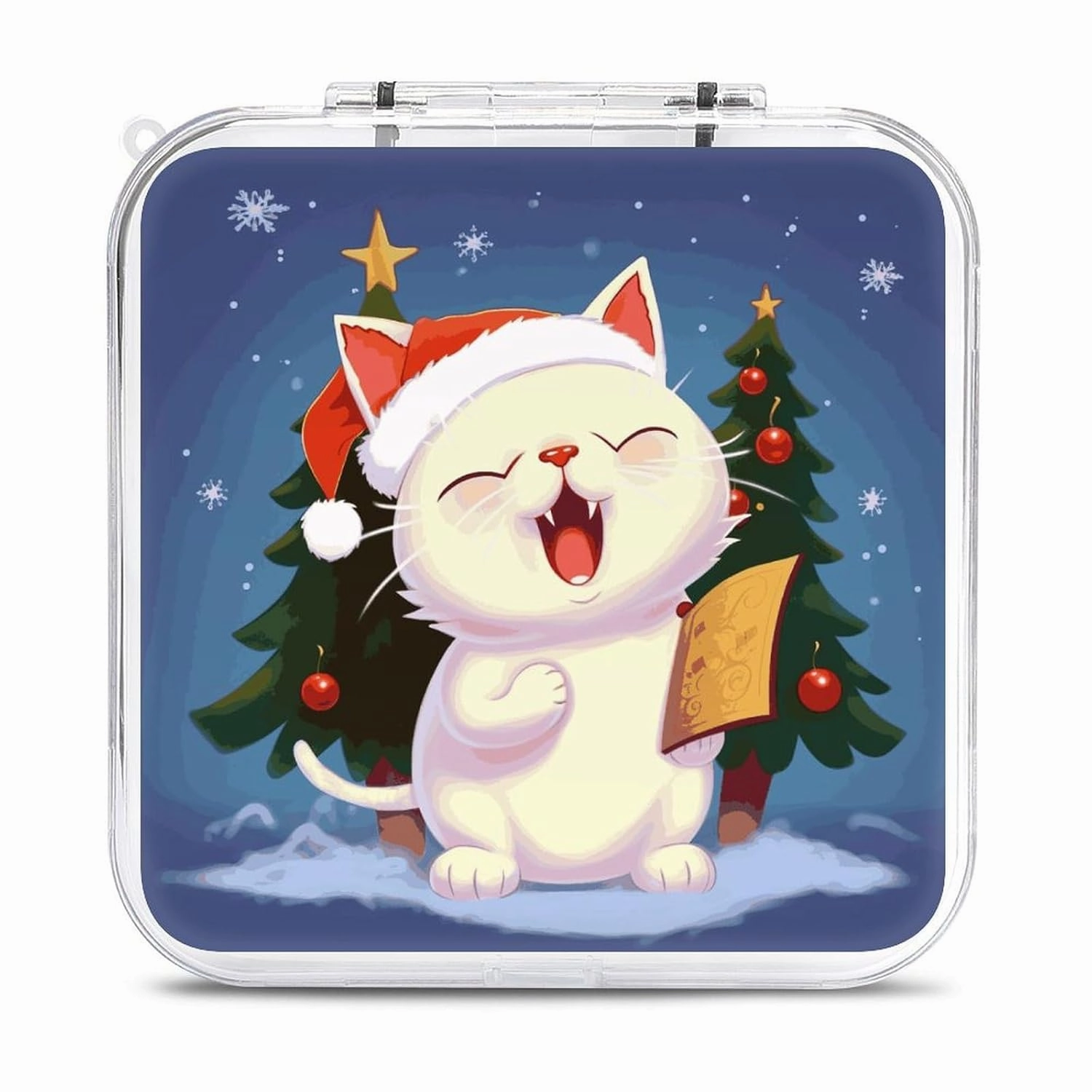 Cute Cat Sing Christmas Carols Switch Game Case Switch Game Holder Cartridge Case Storage 12 Games & 2 Micro Sd Card Slots, Travel Carry Cases, Portable Games Card Storage, Hard Shell, Buckle Closure