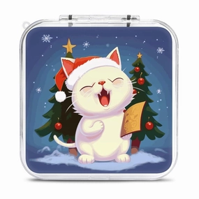 Cute Cat Sing Christmas Carols Switch Game Case Switch Game Holder Cartridge Case Storage 12 Games & 2 Micro Sd Card Slots, Travel Carry Cases, Portable Games Card Storage, Hard Shell, Buckle Closure