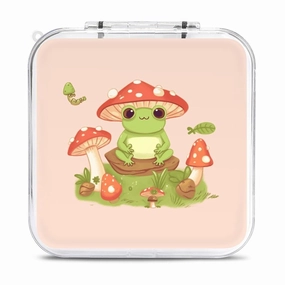 Cute Frogs And Mushrooms Switch Game Case Switch Game Holder Cartridge Case Storage 12 Games & 2 Micro Sd Card Slots, Travel Carry Cases, Portable Games Card Storage, Hard Shell, Buckle Closure