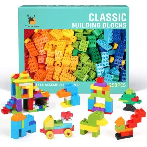 Cutedeer 258 Piece Classic Big Building Blocks Set for Kids Toddlers, Compatible with All Major Brands, STEM Large Building Bricks with Gift Box, for Boys/Girls of All Ages