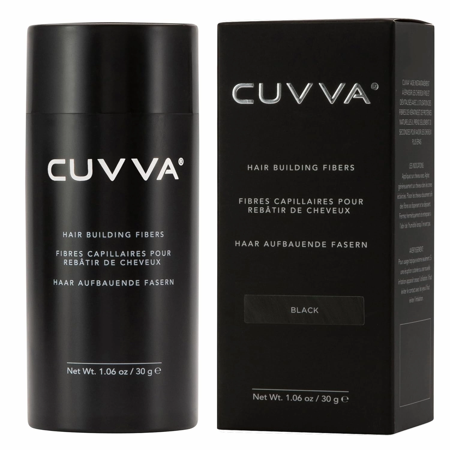 CUVVA Hair Building Fibers (30g) - Instantly Fill in Fine and Thinning Hair to Create a Thicker, Fuller Look - 13 Different Shades for Men & Women - Black