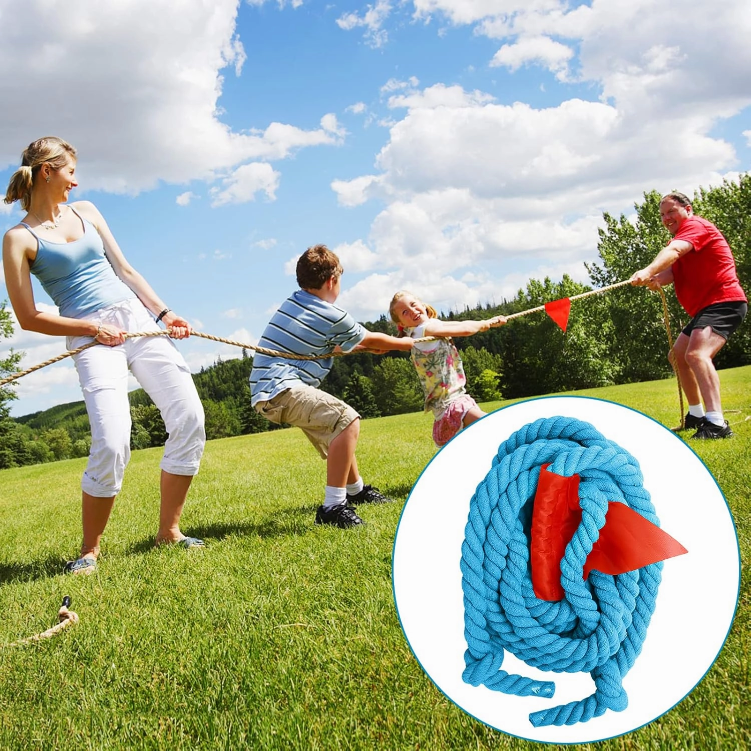 CWLAKON Tug of War Rope for Kids and Adults, Field Day Family Reunion Birthday Party Games, Outdoor Camping Picnic Games, Backyard Carnival Games,Team Building Activities Blue
