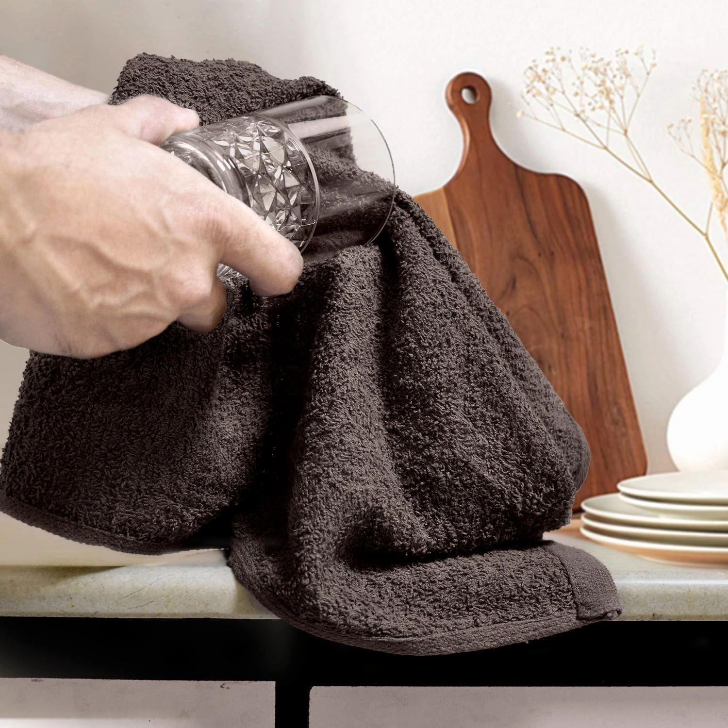 DAN RIVER 100% Cotton Bar Mop Kitchen Towels, 16x19 inches, Pack of 12, 350 GSM, Brown – Highly Absorbent Dish Towels, Quick-Dry, Reusable Mops for Kitchen, Home, Restaurants and Offices