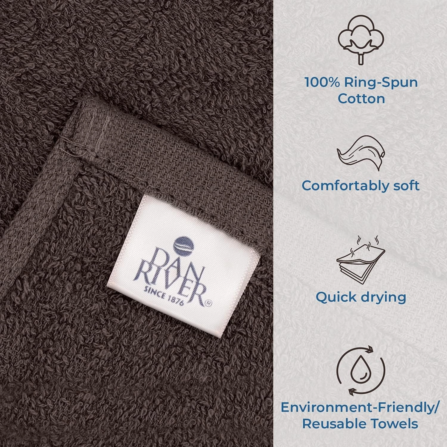 DAN RIVER 100% Cotton Bar Mop Kitchen Towels, 16x19 inches, Pack of 12, 350 GSM, Brown – Highly Absorbent Dish Towels, Quick-Dry, Reusable Mops for Kitchen, Home, Restaurants and Offices