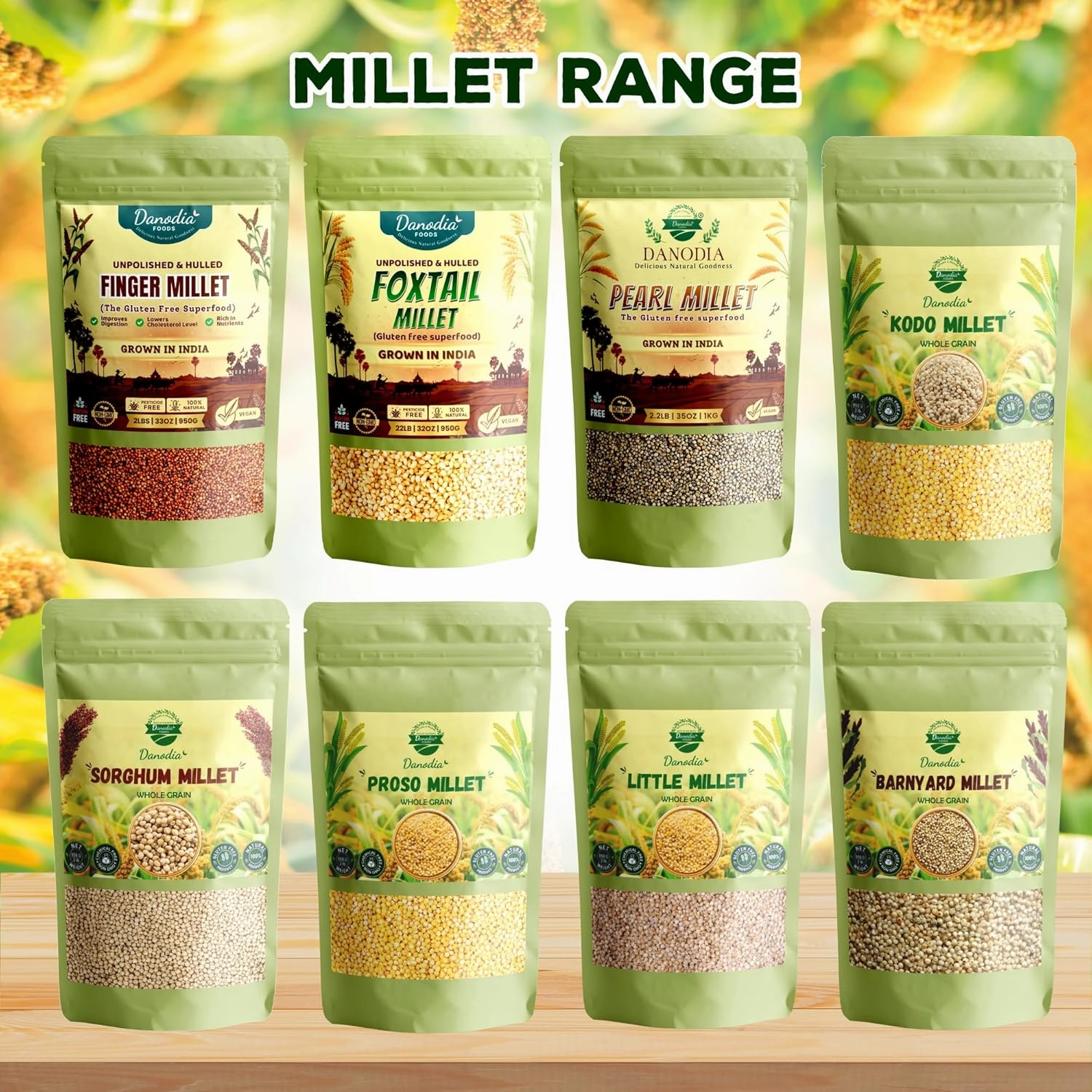 Danodia Foods Whole Grain Finger Millet (Ragi) - 2lbs (950g) | Organic, Hulled, Unpolished, Gluten-Free, Natural Superfood | High in Iron, Calcium, Fiber & Protein | Non-GMO, Plant-Based, Low GI