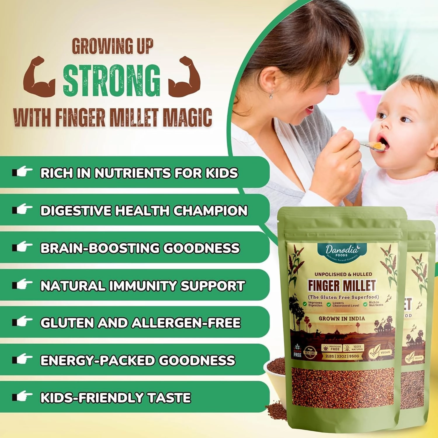 Danodia Foods Whole Grain Finger Millet (Ragi) - 2lbs (950g) | Organic, Hulled, Unpolished, Gluten-Free, Natural Superfood | High in Iron, Calcium, Fiber & Protein | Non-GMO, Plant-Based, Low GI