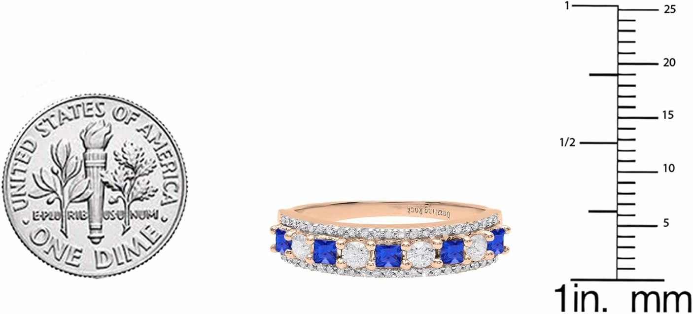 Dazzlingrock Collection 10K Princess Lab Created Gemstone & Round White Diamond Ladies Anniversary Wedding Band, Rose Gold