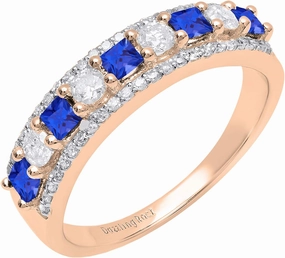 Dazzlingrock Collection 10K Princess Lab Created Gemstone & Round White Diamond Ladies Anniversary Wedding Band, Rose Gold