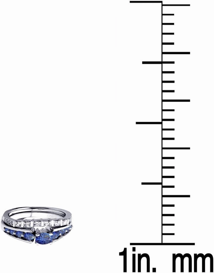 Dazzlingrock Collection 14K Solid Gold Princess & Round White Diamond & Blue Sapphire Womens Bridal Engagement Set