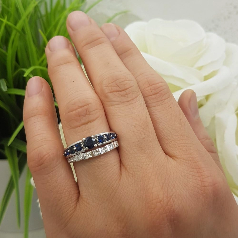 Dazzlingrock Collection 14K Solid Gold Princess & Round White Diamond & Blue Sapphire Womens Bridal Engagement Set