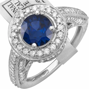 Dazzlingrock Collection 18K Round Blue Sapphire & White Diamond Vintage Halo Engagement Bridal Ring, Solid White Gold