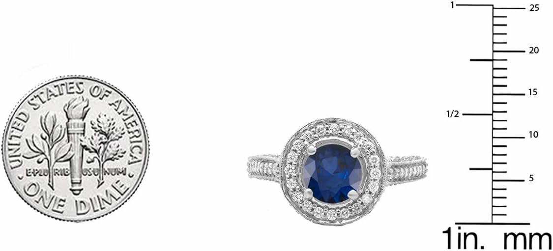 Dazzlingrock Collection 18K Round Blue Sapphire & White Diamond Vintage Halo Engagement Bridal Ring, Solid White Gold