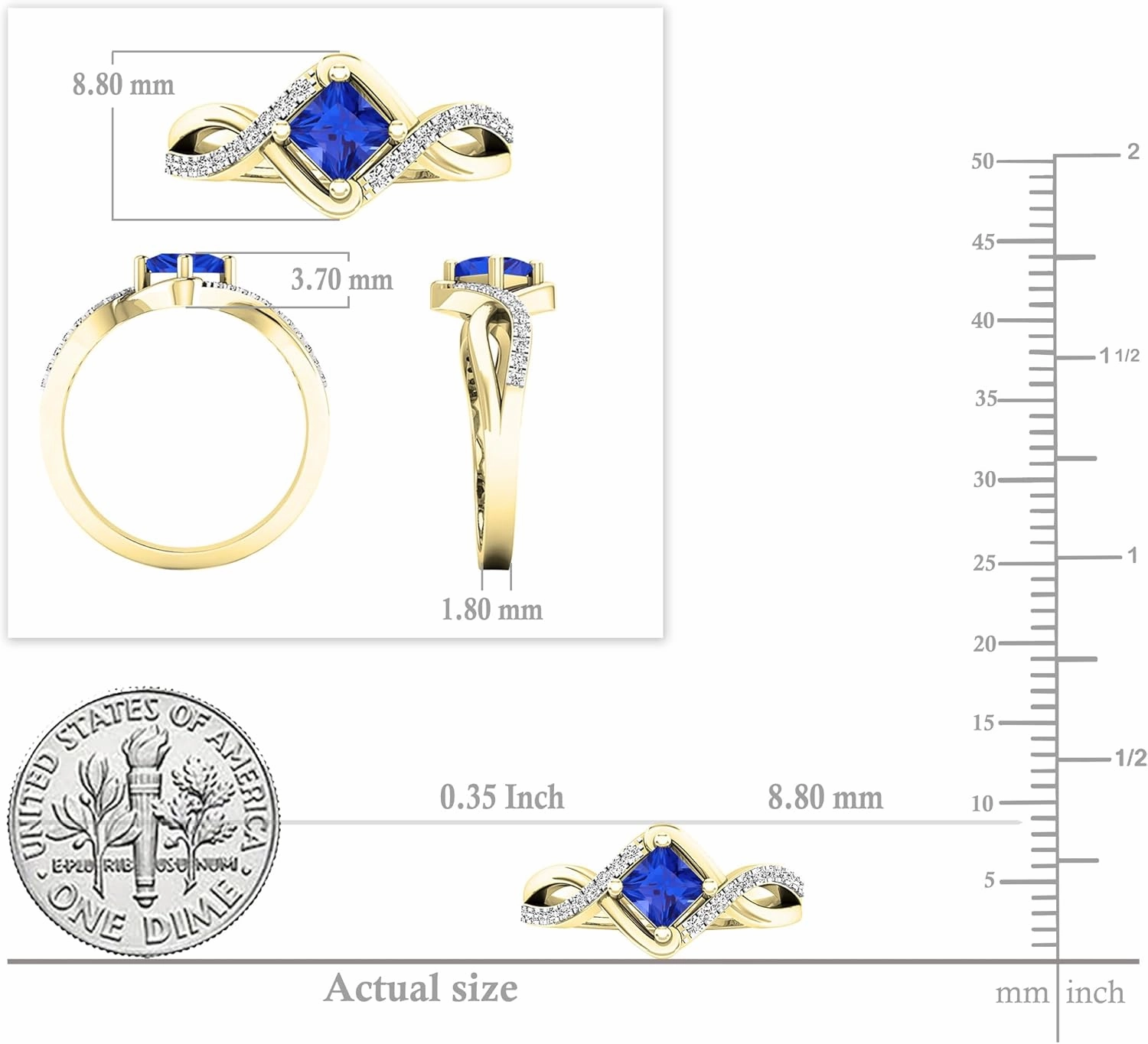 Dazzlingrock Collection 4mm Princess Lab Created Gemstone & Round Diamond Womens Bridal Engagement Ring, Solid Gold