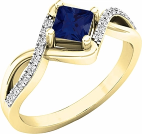 Dazzlingrock Collection 4mm Princess Lab Created Gemstone & Round Diamond Womens Bridal Engagement Ring, Solid Gold