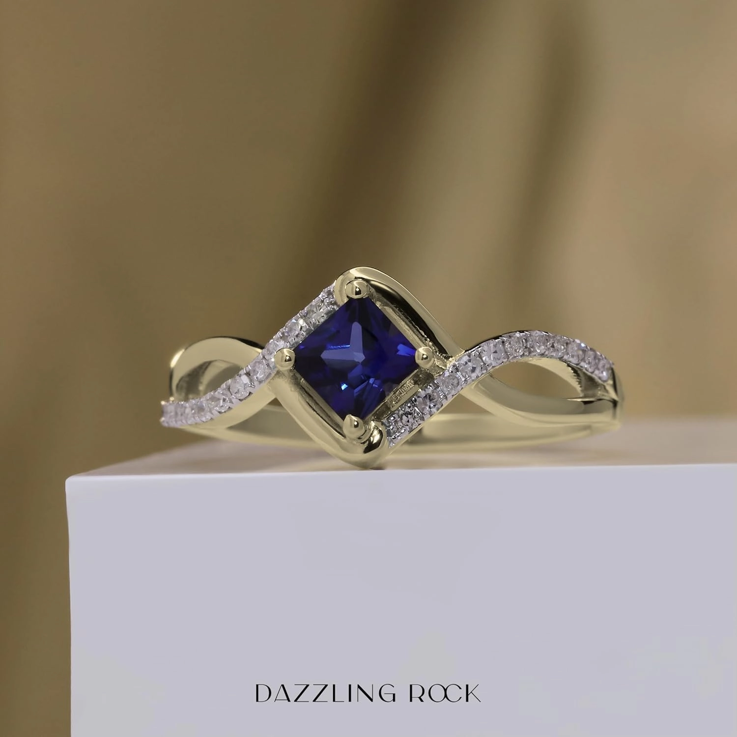 Dazzlingrock Collection 4mm Princess Lab Created Gemstone & Round Diamond Womens Bridal Engagement Ring, Solid Gold