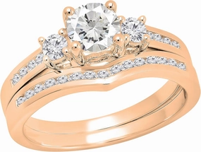 Dazzlingrock Collection Center 5.5mm Round Created Gemstone With Side Created White Sapphire & White Diamond Womens Engagement Ring Set, 10K Solid Rose Gold