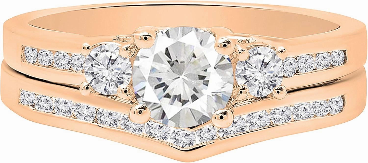 Dazzlingrock Collection Center 5.5mm Round Created Gemstone With Side Created White Sapphire & White Diamond Womens Engagement Ring Set, 10K Solid Rose Gold