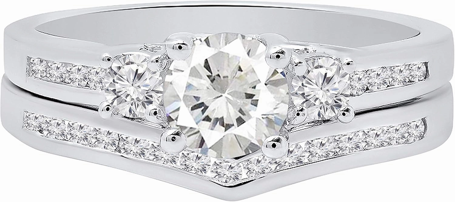 Dazzlingrock Collection Center 5.5mm Round Created Gemstone With Side Created White Sapphire & White Diamond Womens Engagement Ring Set, 10K Solid White Gold