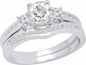 Dazzlingrock Collection Center 5.5mm Round Created Gemstone With Side Created White Sapphire & White Diamond Womens Engagement Ring Set, 10K Solid White Gold