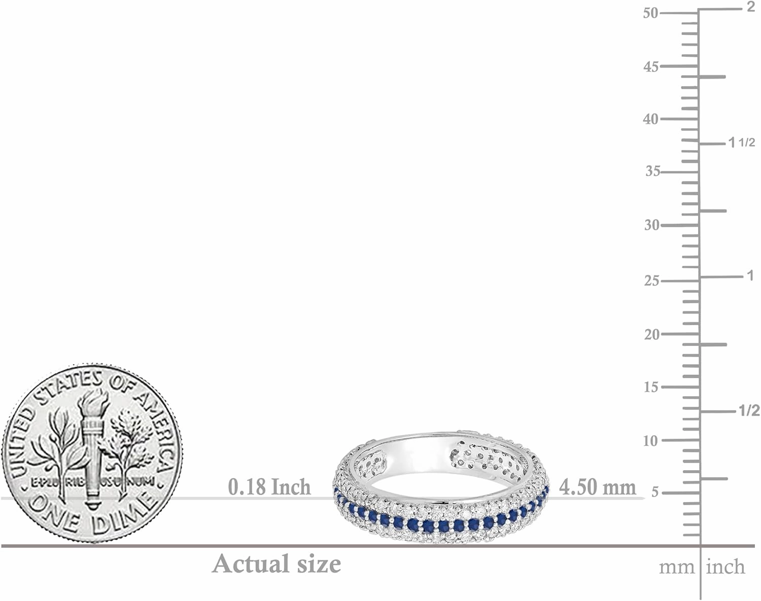 Dazzlingrock Collection Round Blue Sapphire & Diamond Womens Pave Set Anniversary Wedding Eternity Band, 14K Solid White Gold