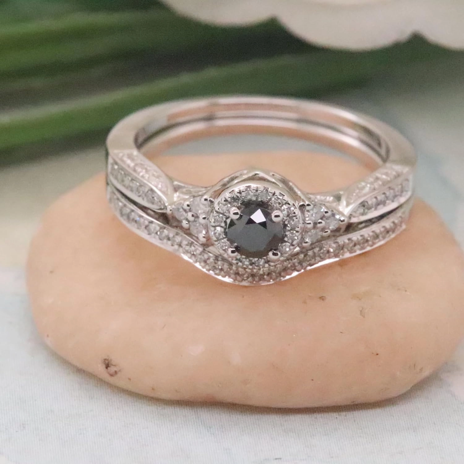 Dazzlingrock Collection Round Blue Sapphire And White Diamond Halo Bridal Engagement Ring Matching Band Set, 14K Solid White Gold